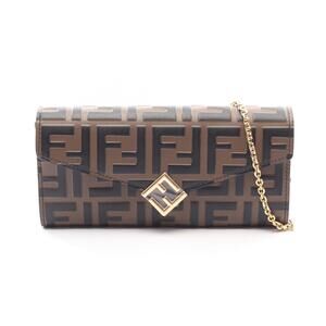 Fendi FF Diamond Shoulder Bag Leather Brown Black